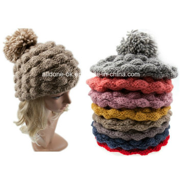 Factory Hand Knit Wool Hat Louchy Pineapple Beanie Hat Cap